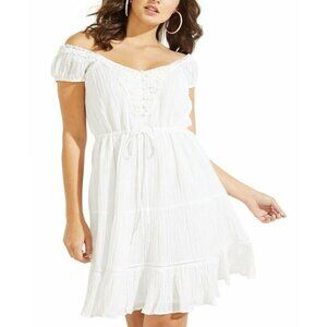 NWT GUESS CIEL WHITE CROCHET-TRIM A-LINE DRESS SZ SMALL